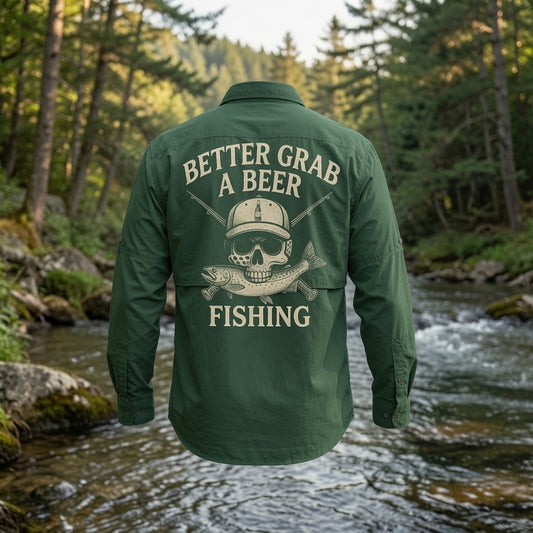 Fishing Fly Skull Logo Button Down - Forrest Long Sleeve