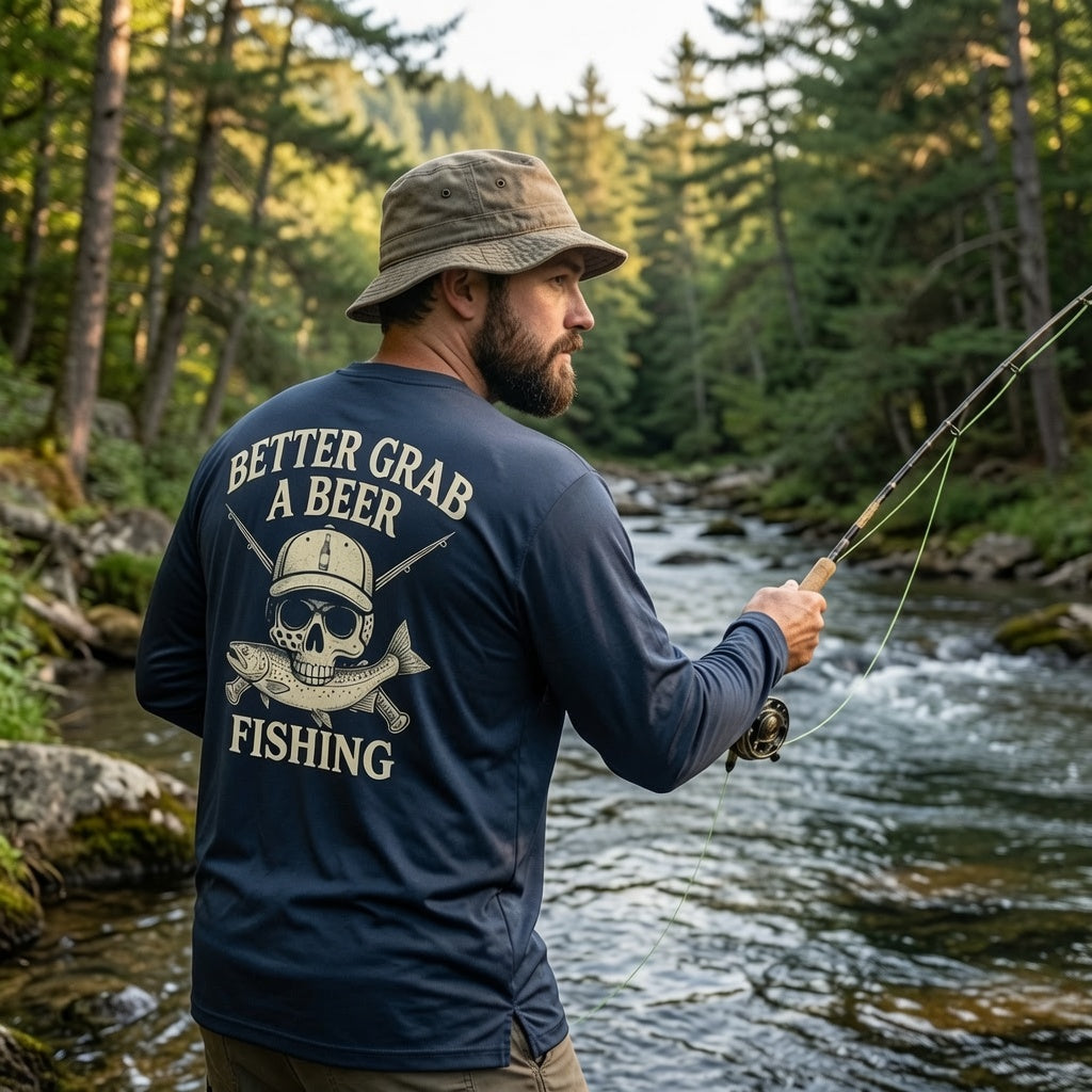 Fishing Fly Skull Logo Long Sleeve