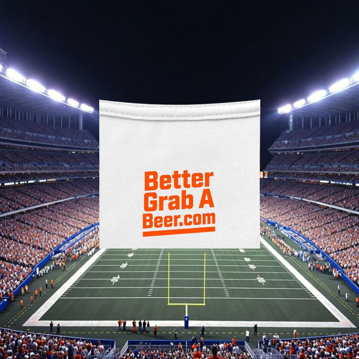 Better Grab A Beer white performance crew neck t-shirt with orange logo, moisture-wicking fabric for sports.