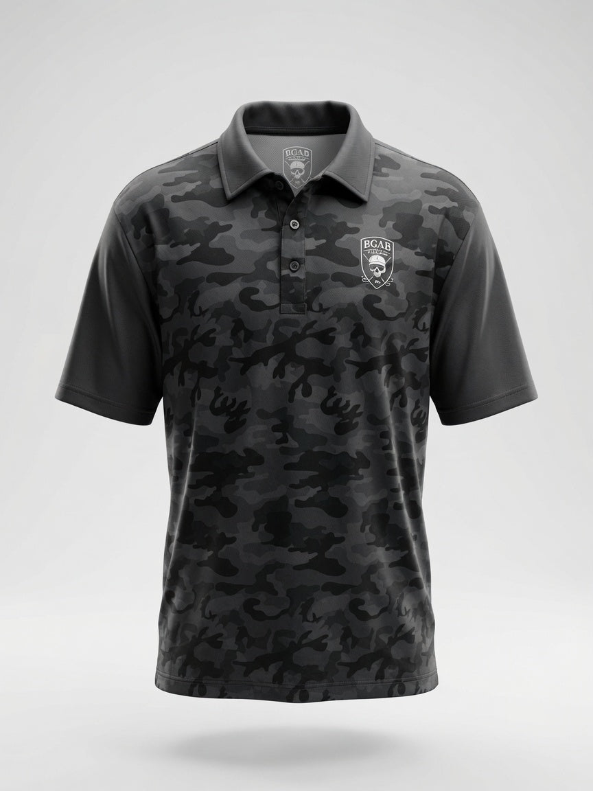 Black Camo Skull Shield Golf Polo