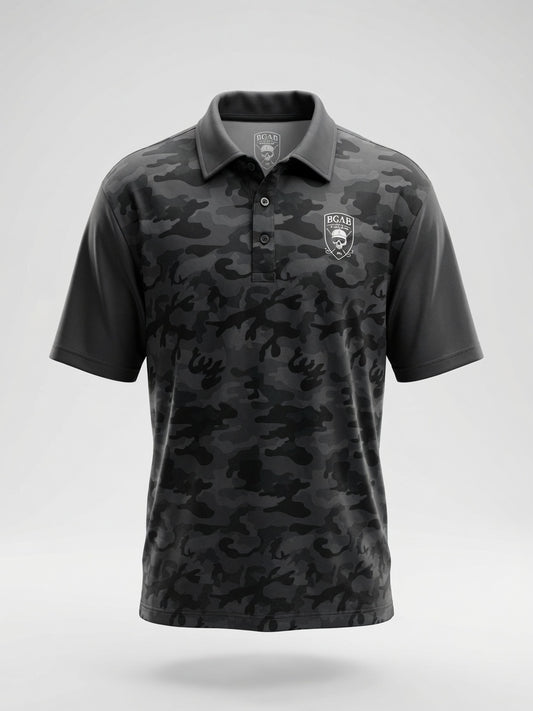 Black Camo Skull Shield Golf Polo