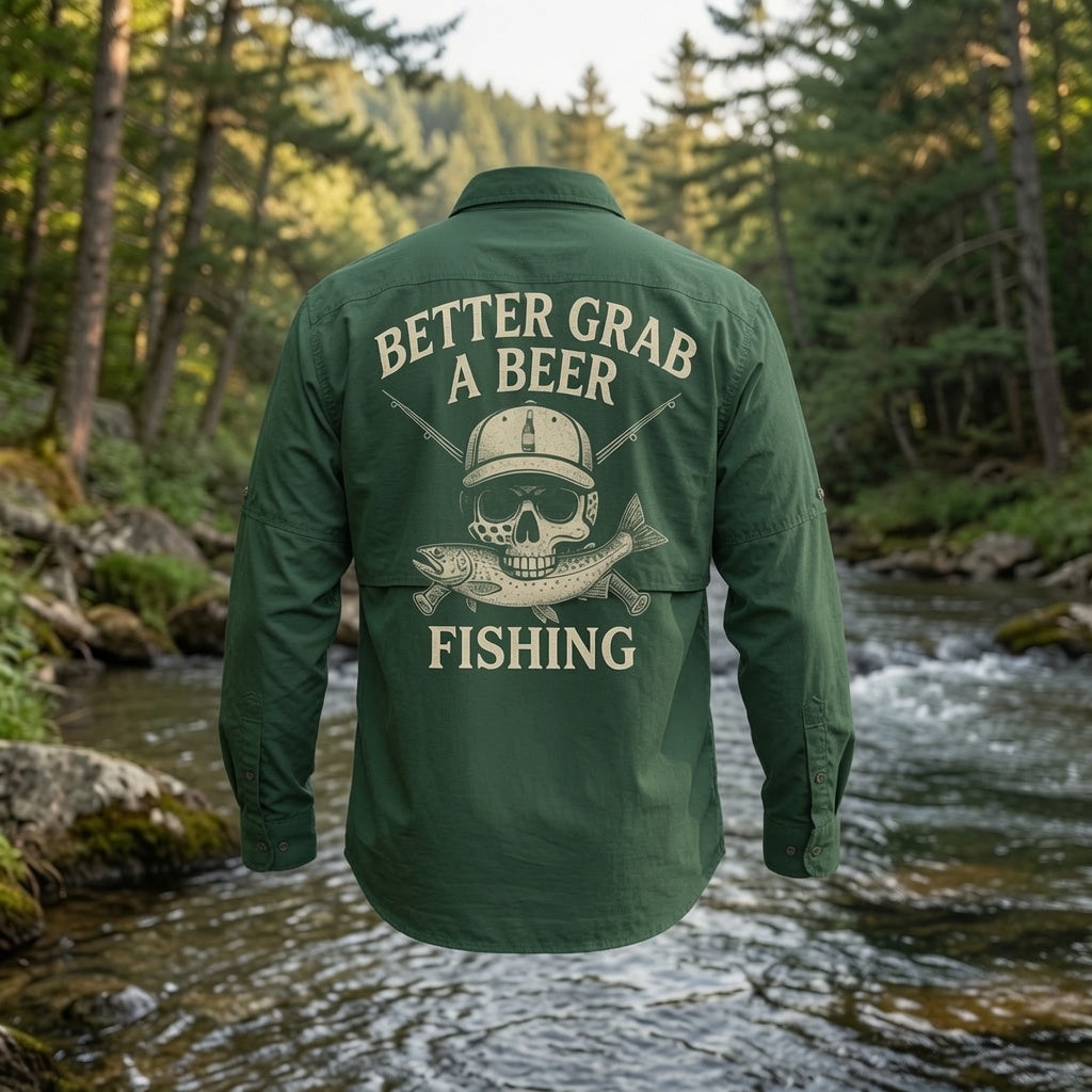 Fishing Fly Skull Logo Button Down - Forrest Long Sleeve