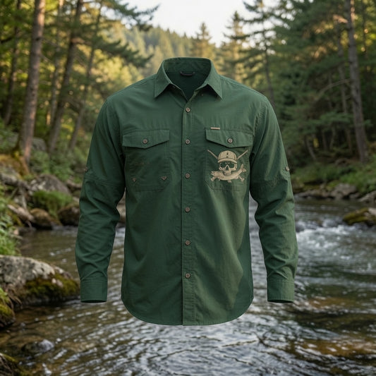 Fishing Fly Skull Logo Button Down - Forrest Long Sleeve