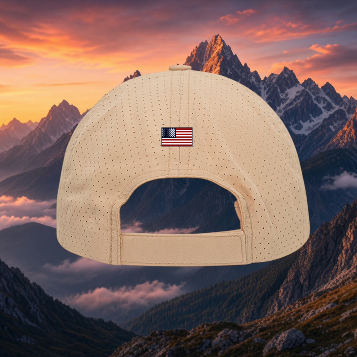 Better Grab A Beer beige unstructured performance cap with a small American flag patch and hook and loop closure
