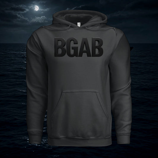 Better Grab A Beer black cotton-blend hoodie with BGAB logo, featuring a fleece-lined hood and front kangaroo pocket.