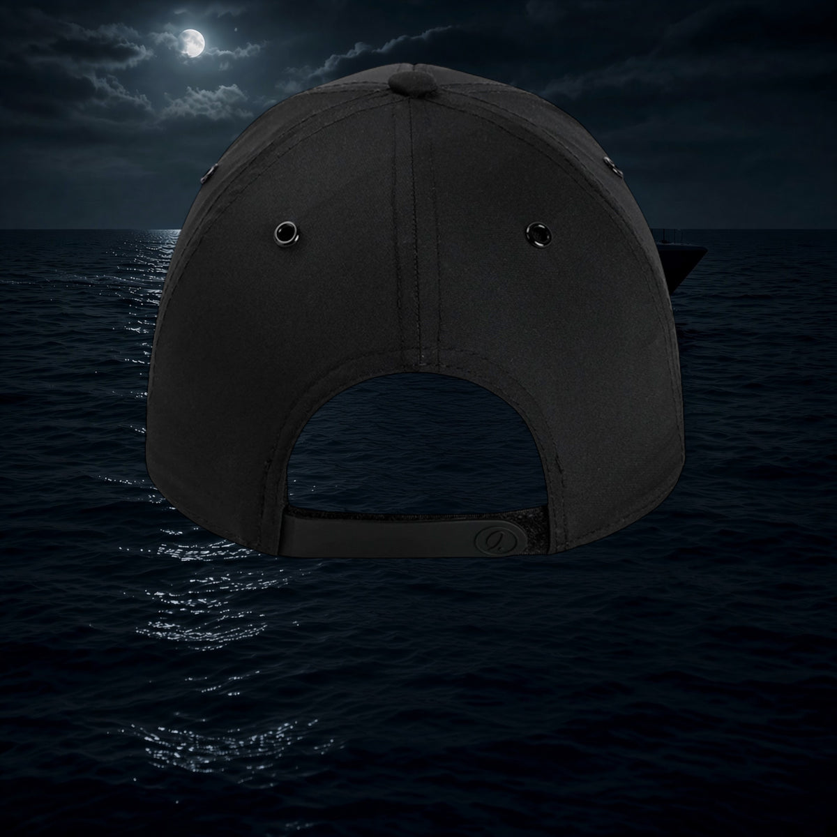 Better Grab A Beer black performance rope hat back view with rubberized hook-and-loop strap and metal eyelets