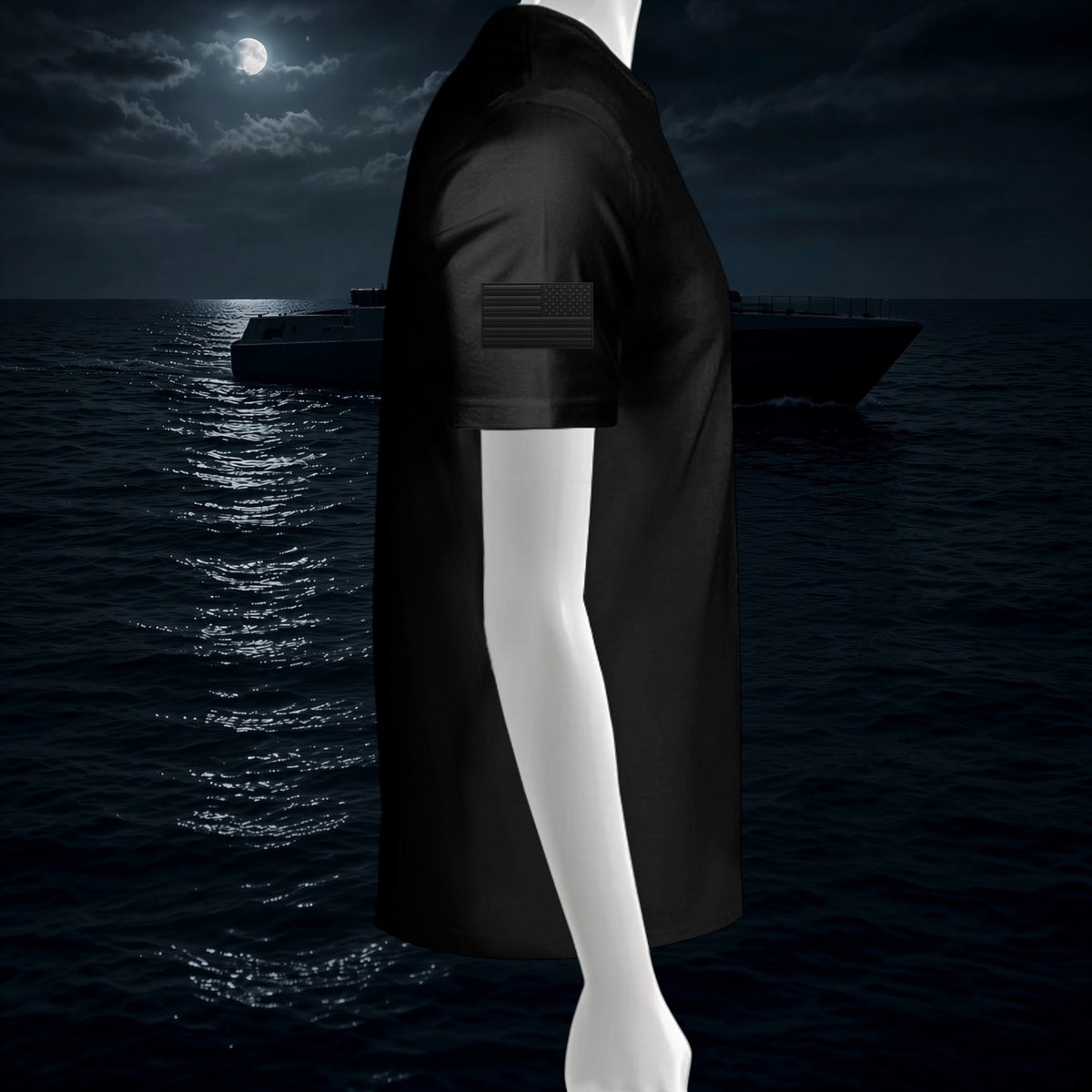 Better Grab A Beer black short-sleeve performance crew shirt with a subtle flag patch on the sleeve
