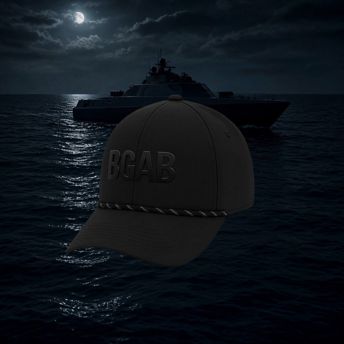 Better Grab A Beer black performance rope hat with BGAB logo, featuring a structured six-panel design and curved visor.
