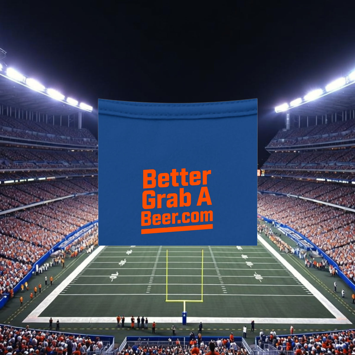 Better Grab A Beer blue performance crew neck t-shirt with orange logo, designed for moisture-wicking sports comfort.