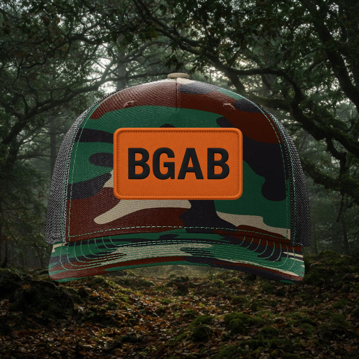 Better Grab A Beer Predator Orange Hunt Trucker cap with green camo pattern, mesh back, and orange logo patch.
