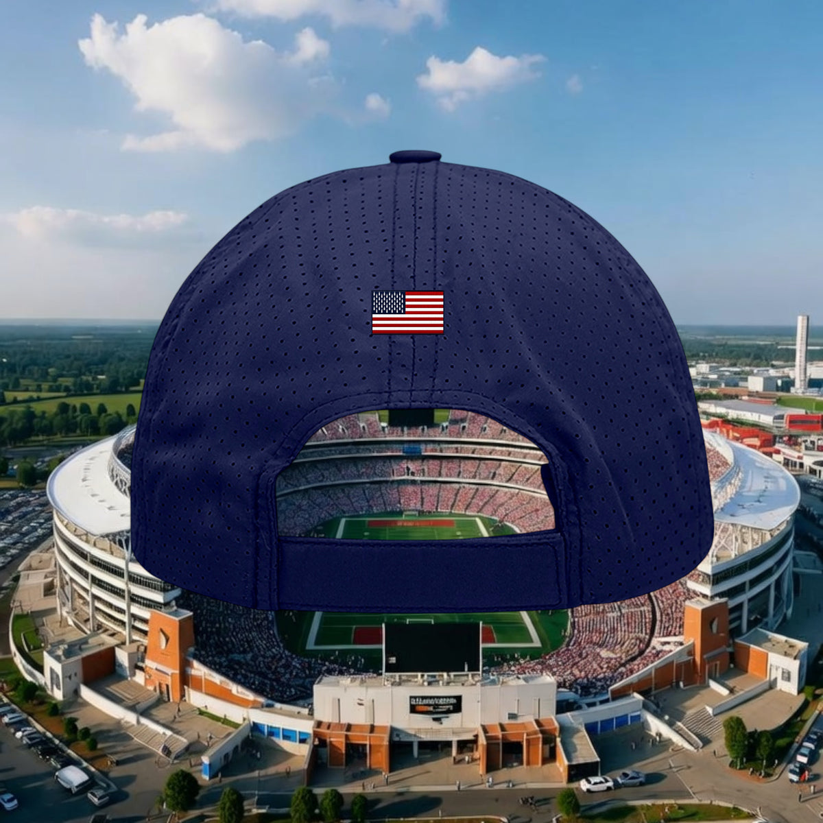 Better Grab A Beer navy blue perforated polyester cap with American flag detail and hook and loop closure