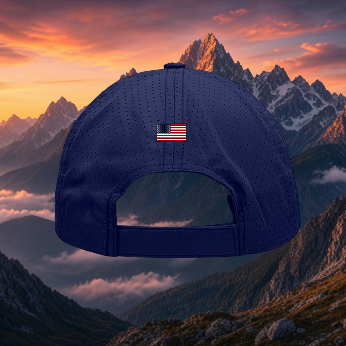 Better Grab A Beer navy blue unstructured performance cap with perforated fabric and US flag detail on the back