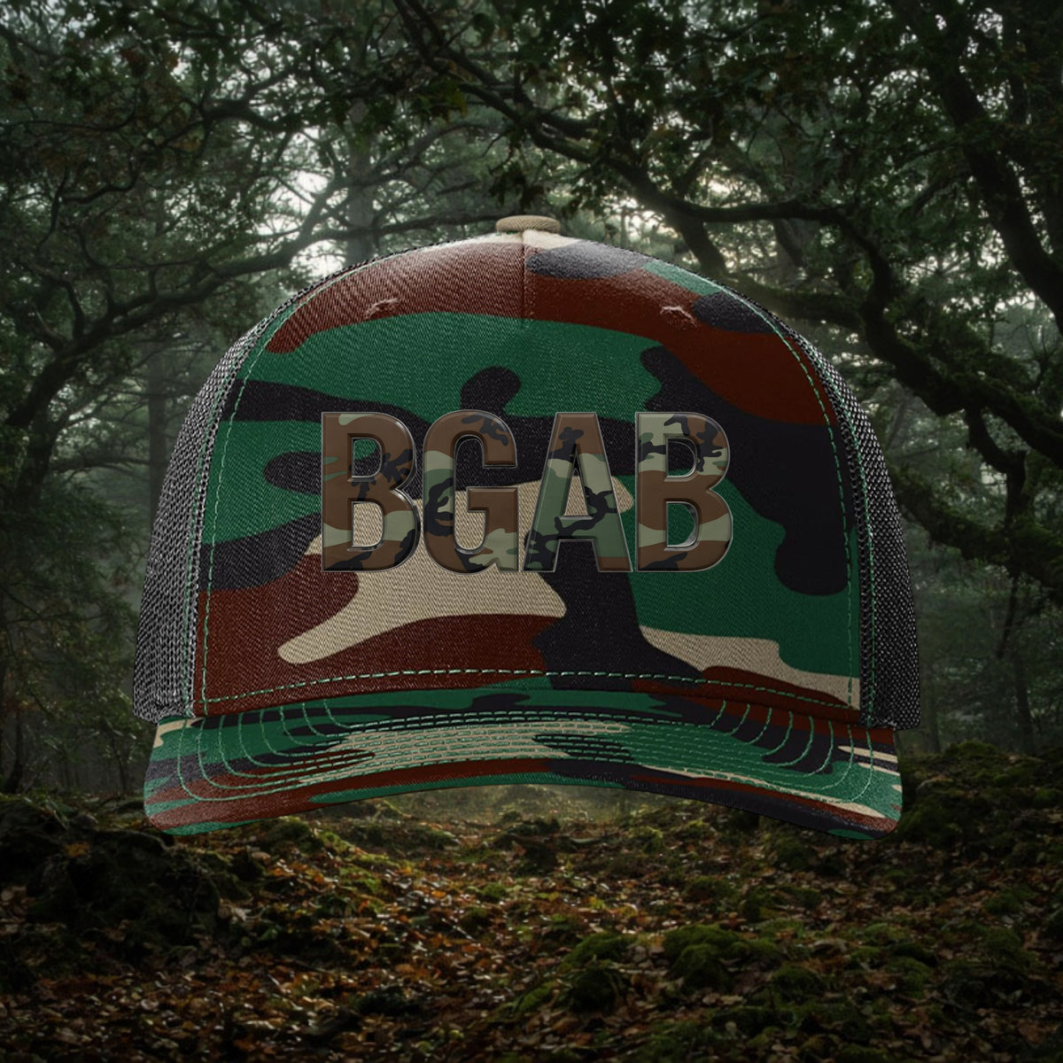 Better Grab A Beer Predator Camo II five-panel trucker cap with green camo print and black mesh back