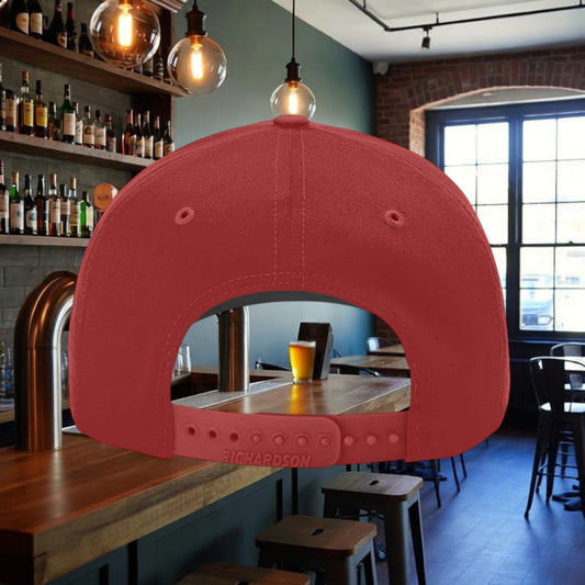 Better Grab A Beer red structured six-panel snapback hat with adjustable closure and pre-curved bill