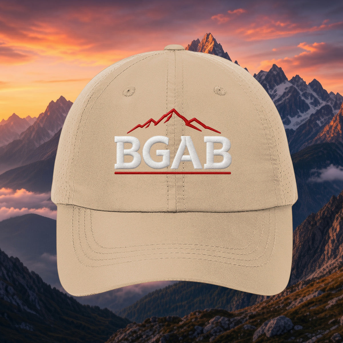 Better Grab A Beer tan unstructured low-profile polyester performance cap with red and white embroidered logo