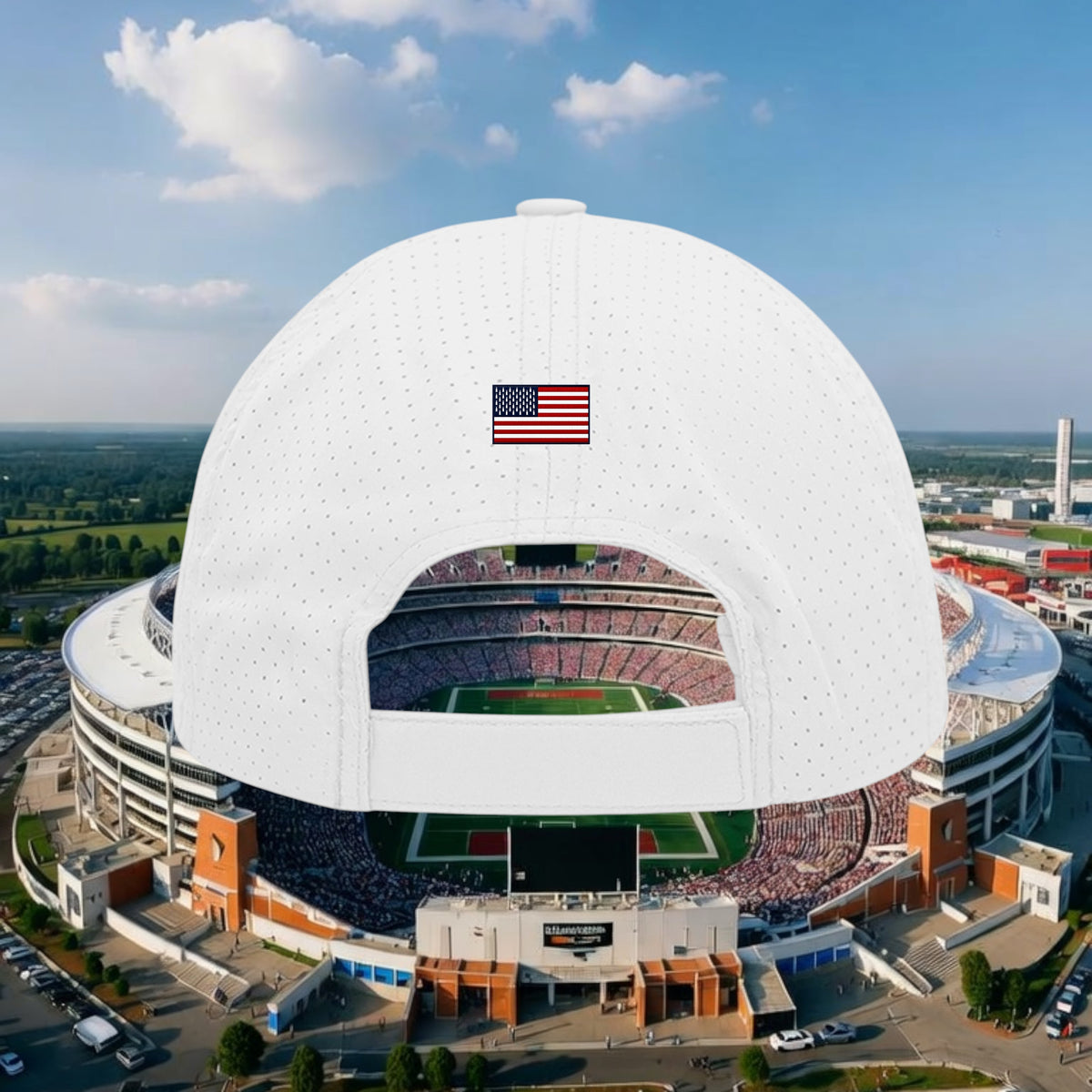 Better Grab A Beer white perforated polyester cap with a small American flag detail, featuring a hook and loop closure.