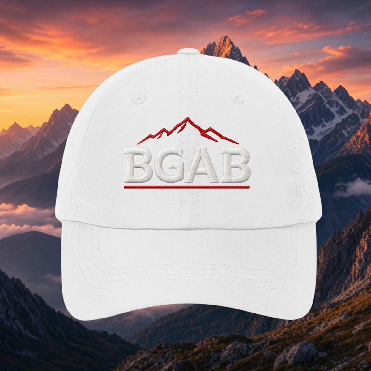 Better Grab A Beer white unstructured performance cap with red mountain logo embroidery