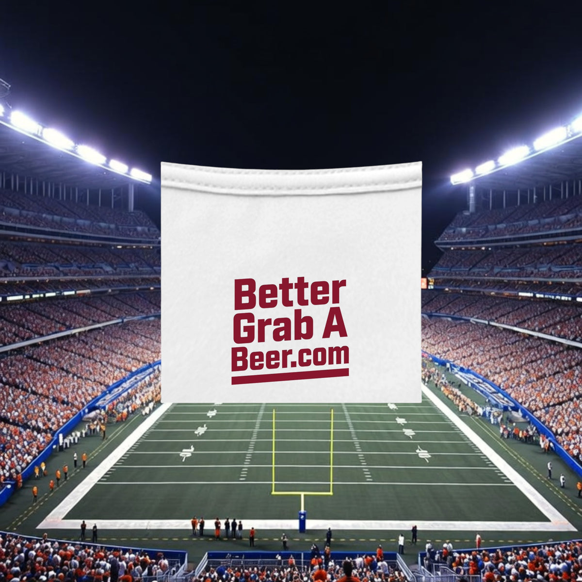 Better Grab A Beer white performance crew neck t-shirt with red logo, featuring moisture-wicking polyester fabric.