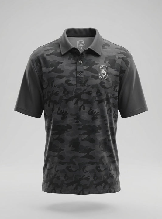 Black Camo Skull Shield Golf Polo